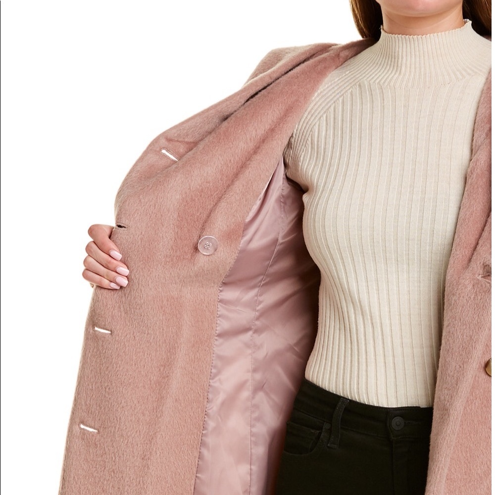 COLE HAAN Wool Alpaca Blush Pink Asymmetric Hooded Coat 10 NWT SRP $580 - Picture 6 of 15